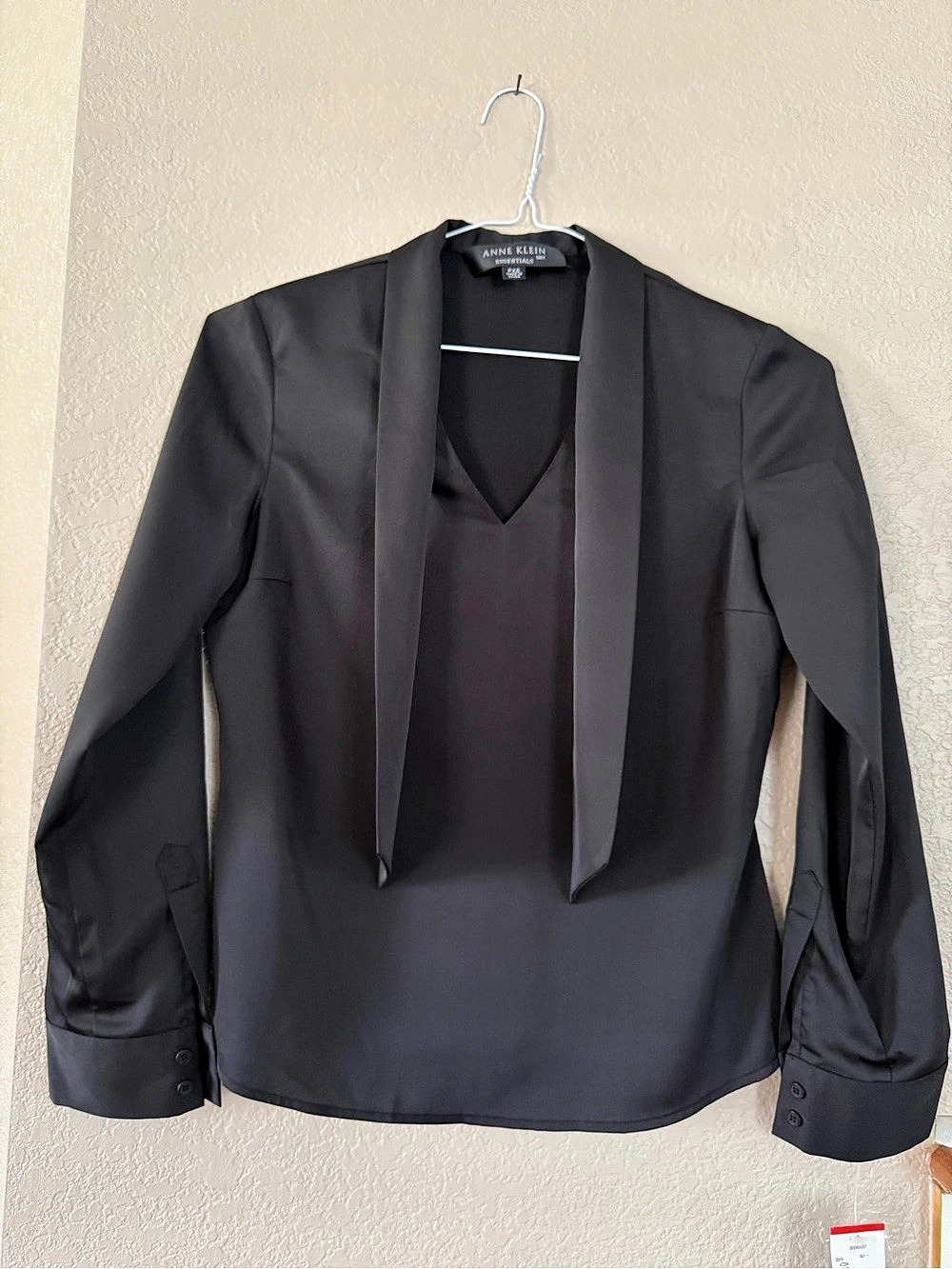 Anne Klein Essentials Long Sleeve Shawl Collar Blouse Black Medium